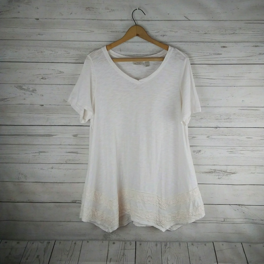 LOGO by Lori Goldstein Shortsleeve Cream Lace Top